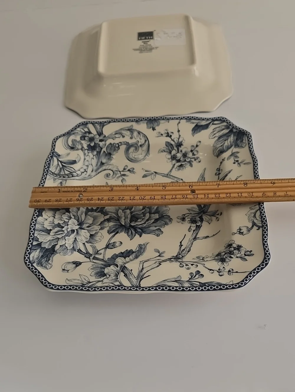 NWOT 222 Fifth Set Of 2 Adelaide Blue Fine China Salad Plates Square Porcelain